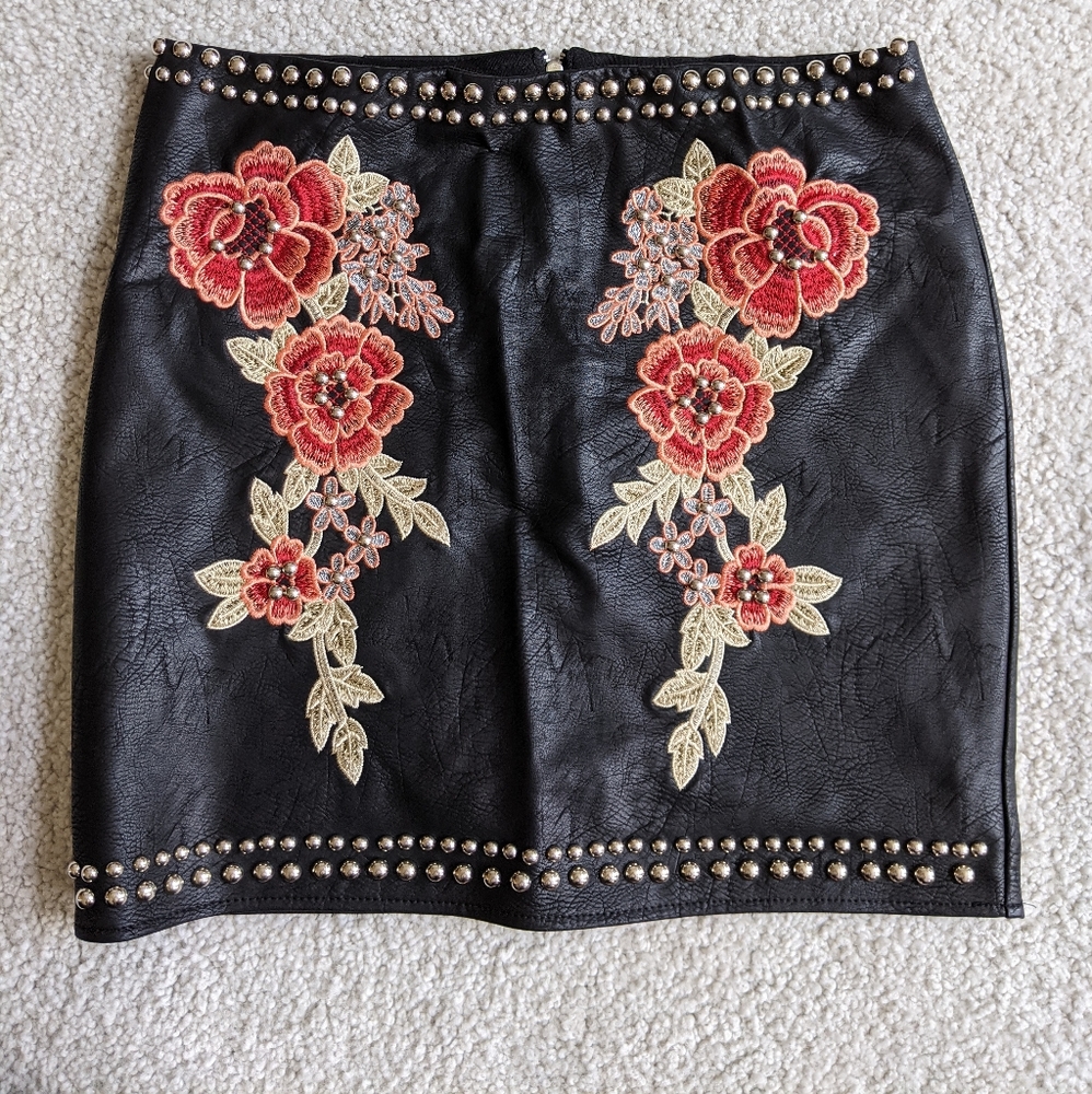Black vegan leather mini skirt